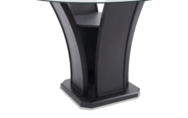 Contemporary Cosmopolitan Espresso Round Glass Top Counter Height Dining Table base in dark espresso finish with tulip-style MDF and rubberwood solid construction.