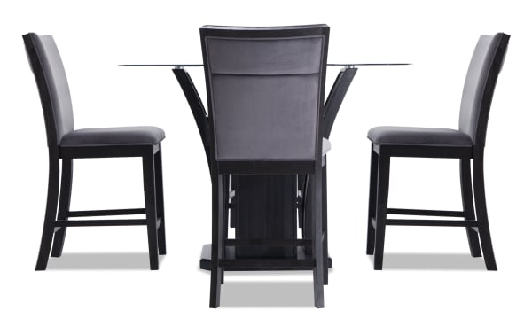 Cosmopolitan 5 Piece Black & Gray Upholstered Round Counter Height Dining Set
