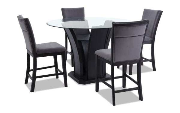 Cosmopolitan 5 Piece Black & Gray Upholstered Round Counter Height Dining Set