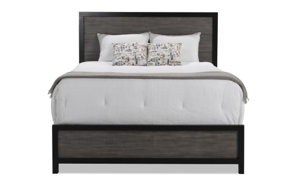 Fusion Full Black & Gray Panel Bed with adjustable headboard, birch veneer, MDF, poplar solids, transitional style, two-tone finish from Fusion collection