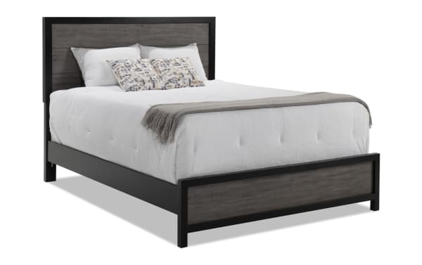 Fusion Full Black & Gray Panel Bed from the Fusion collection, transitional style with adjustable headboard, birch veneer, MDF, and poplar solids.