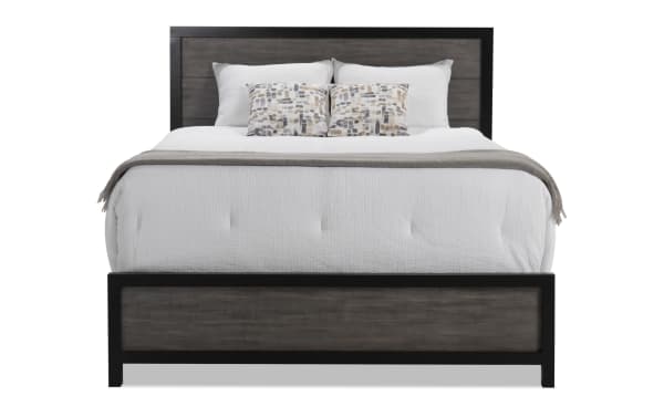 Fusion King Black & Gray Panel Bed from Fusion collection, transitional style with birch veneer, MDF, and poplar solids, featuring adjustable headboard and two-tone finish.