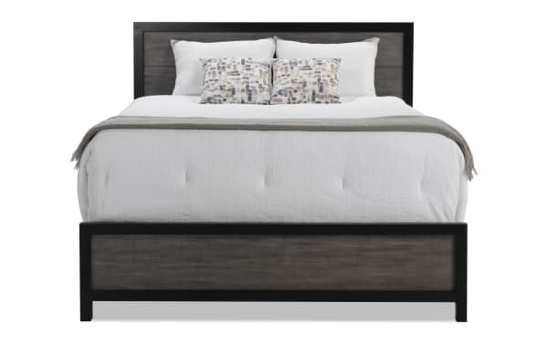 Fusion King Black & Gray Panel Bed from Fusion collection, transitional style with birch veneer, MDF, poplar solids, two-tone finish, and adjustable headboard.