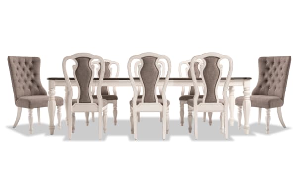 Scarlett 9 Piece White & Beige Upholstered Extendable Dining Set