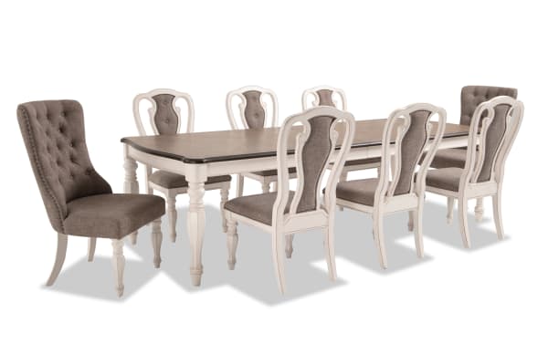 Scarlett 9 Piece White & Beige Upholstered Extendable Dining Set