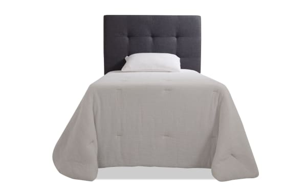 Aiden Twin Gray Upholstered Panel Headboard in transitional style, featuring tufted polyester fabric in gray for a modern bedroom focal point.