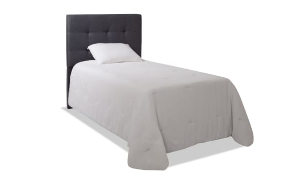 Aiden Twin Gray Upholstered Panel Headboard in transitional style, featuring tufted polyester fabric in gray for a modern bedroom focal point.