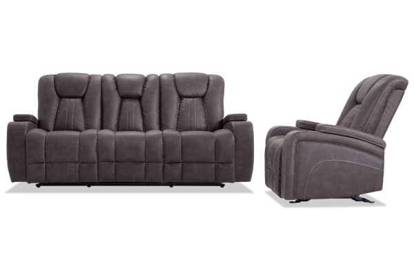 Viking Graphite 83'' Manual Reclining Sofa & Gliding Recliner with USB Port