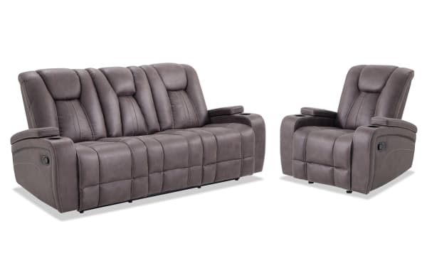 Viking Graphite 83'' Manual Reclining Sofa & Gliding Recliner with USB Port