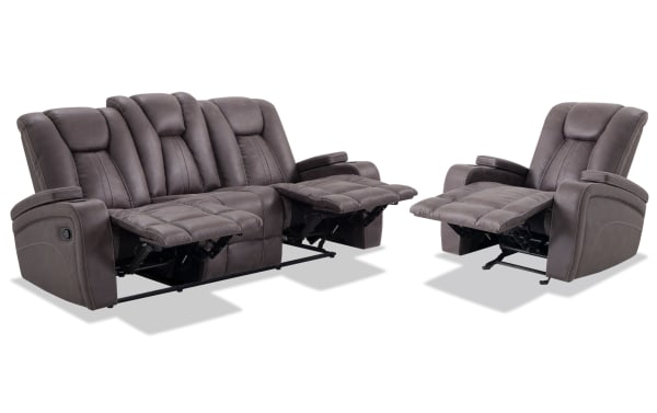 Viking Graphite 83'' Manual Reclining Sofa & Gliding Recliner with USB Port