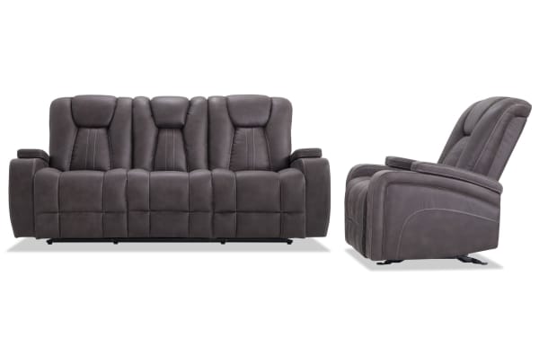 Viking Graphite 83'' Power Reclining Sofa & Manual Gliding Recliner with USB Port