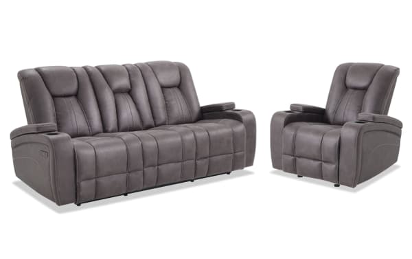 Viking Graphite 83'' Power Reclining Sofa & Manual Gliding Recliner with USB Port