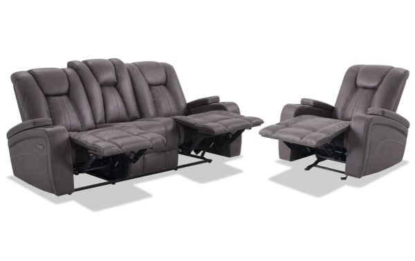 Viking Graphite 83'' Power Reclining Sofa & Manual Gliding Recliner with USB Port