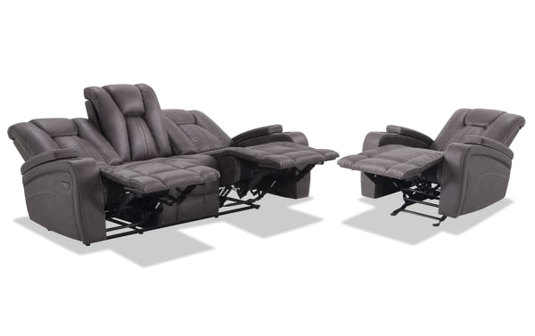 Viking Graphite 83'' Power Reclining Sofa & Manual Gliding Recliner with USB Port