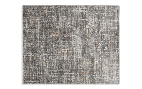 Griffith 5' x 8' Cement Abstract Rug in gray, white, and gold with a contemporary abstract pattern, made of durable polypropylene fabric.