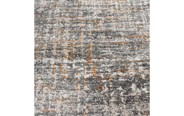 Griffith 8' x 10' Cement Abstract Rug in gray, white, and gold with a contemporary abstract pattern, made of durable polypropylene fabric.