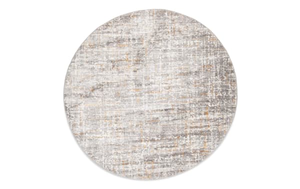 Griffith 8' round cement abstract rug in gray polyester fabric with a contemporary, multicolor distressed pattern for modern decor.