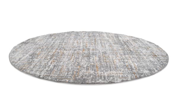 Contemporary Griffith 8' round cement rug in gray polyester fabric with abstract multicolor pattern, ideal for modern living spaces.