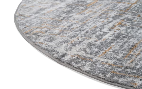 Contemporary Griffith 8' round cement rug in gray polyester fabric with abstract multicolor pattern, ideal for modern room accents.