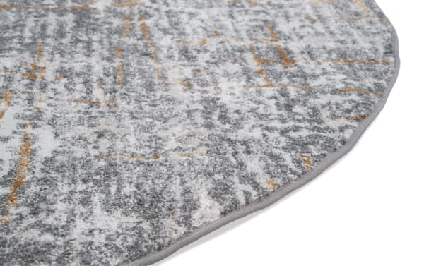 Gray Griffith 8' round cement rug with abstract multicolor pattern, contemporary style, soft polyester fabric for modern home decor.