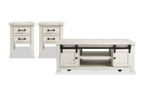 Montana White Storage Coffee & 2 Chairside Table Set