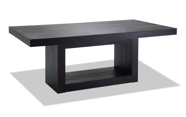 Contemporary Cosmopolitan extendable dining table in chocolate brown with MDF, rubberwood, and acacia veneers, featuring a velvet upholstered chair set.
