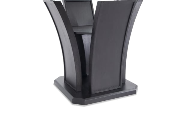 Contemporary Cosmopolitan 5 Piece Dining Set base in black rubberwood solids with deep espresso finish and stylized tulip-shaped MDF and acacia veneers.