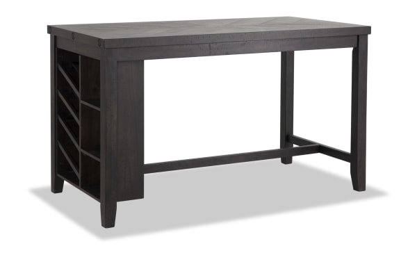 Rustic Sonoma 5 Piece Espresso Kitchen Island Set in beige fabric upholstery with acacia veneer, featuring wine rack and storage shelves.