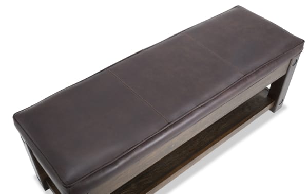 Sonoma Brown Leather Storage Bench with cushioned leather upholstery, birch veneer frame, and industrial style, part of Sonoma Bedroom collection.