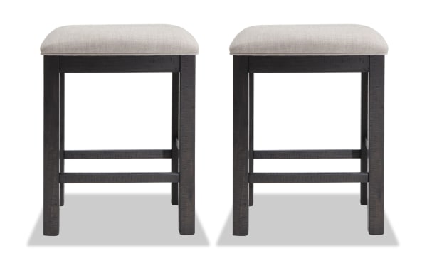 Set of 2 Sonoma Espresso & Beige Backless Upholstered Counter Height Stools with rustic solid acacia wood frame, beige polyester fabric seats, and espresso finish.