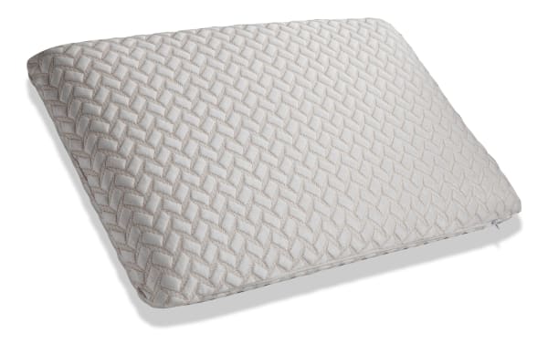 Bob-O-Pedic King Side & Back Sleeper Cooling Gel Memory Foam Pillow with beige geometric quilted copper blend cover for temperature regulation and antimicrobial benefits