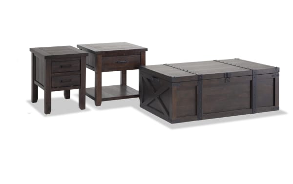 Montana Brown Storage Trunk Coffee with End & Chairside Table Set