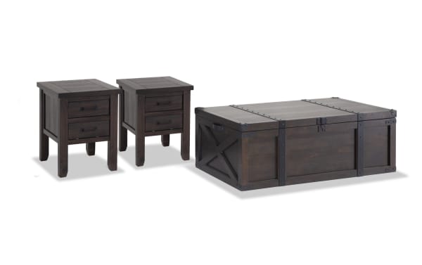 Montana Brown Storage Trunk Coffee & 2 Chairside Table Set