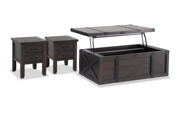 Montana Brown Storage Trunk Coffee & 2 Chairside Table Set