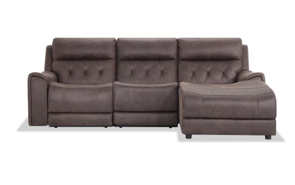 Canyon Walnut 98'' Power Reclining 3 Piece Right Arm Facing Chaise Sectional with Armless Chair & Power Headrest