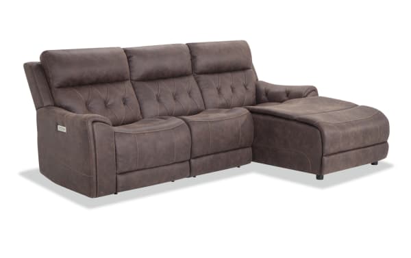 Canyon Walnut 98'' Power Reclining 3 Piece Right Arm Facing Chaise Sectional with Armless Chair & Power Headrest