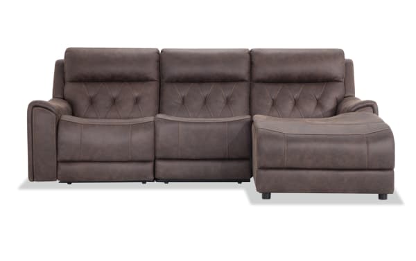 Canyon Walnut 98'' Power Reclining 3 Piece Right Arm Facing Chaise Sectional with Armless Recliner & Power Headrest