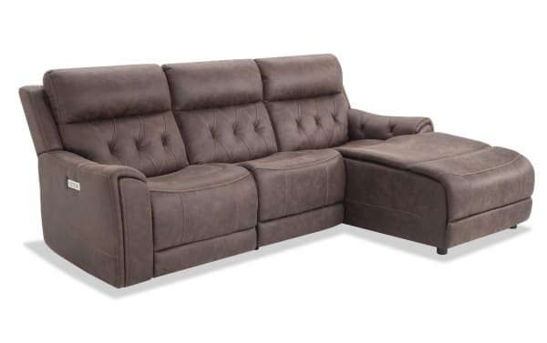 Canyon Walnut 98'' Power Reclining 3 Piece Right Arm Facing Chaise Sectional with Armless Recliner & Power Headrest