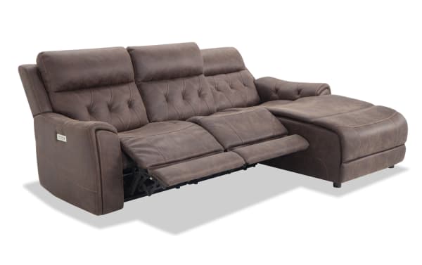 Canyon Walnut 98'' Power Reclining 3 Piece Right Arm Facing Chaise Sectional with Armless Recliner & Power Headrest
