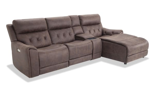 Canyon Walnut 111'' Power Reclining 4 Piece Right Arm Facing Chaise Sectional with Armless Chair & Power Headrest