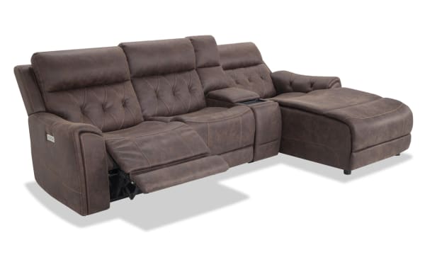 Canyon Walnut 111'' Power Reclining 4 Piece Right Arm Facing Chaise Sectional with Armless Chair & Power Headrest