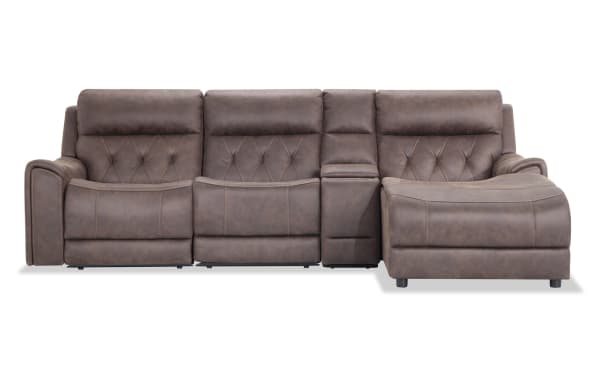 Canyon Walnut 111'' Power Reclining 4 Piece Right Arm Facing Chaise Sectional with Armless Recliner & Power Headrest