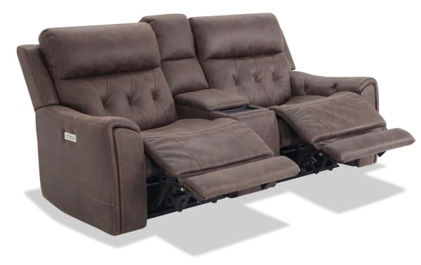 Canyon Walnut 83'' Power Reclining Console Loveseat with Power Headrest
