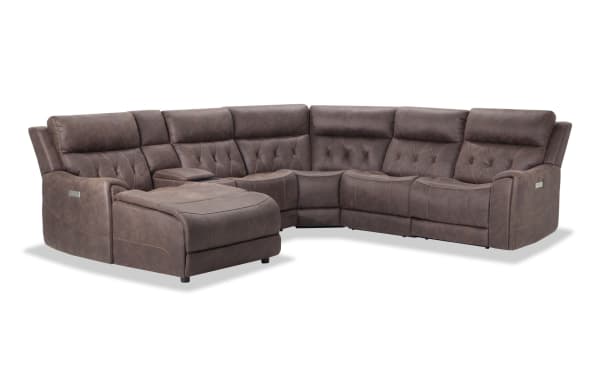 Canyon Walnut 126'' Power Reclining 6 Piece Left Arm Facing Chaise Sectional with Power Headrest