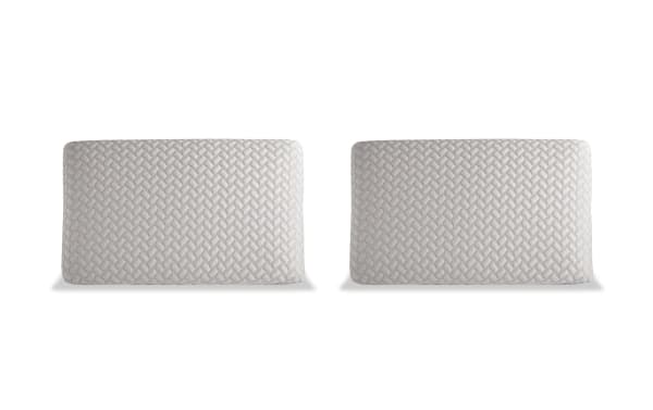 Set of 2 Bob-O-Pedic King Side & Back Sleeper Cooling Gel Memory Foam Pillows with quilted copper blend covers, designed for cooling comfort and pressure relief.