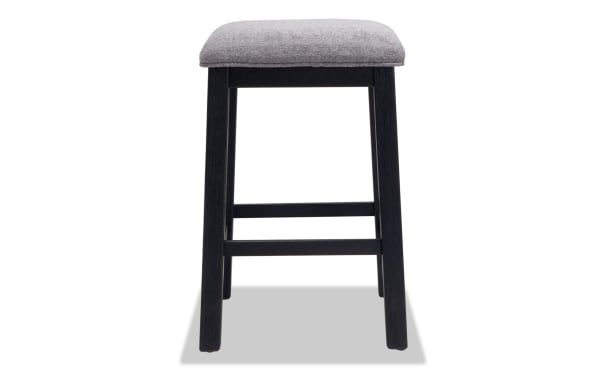 Contemporary Elevations Black & Gray Backless Upholstered Sofa Table Stool with gray polyester seat, acacia wood frame, and wire-brushed finish.