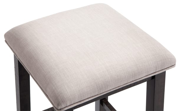 Rustic Montana Espresso & Beige Backless Upholstered Sofa Table Stool with polyester fabric seat and solid acacia wood frame, part of Montana Entertainment & Occasional collection.