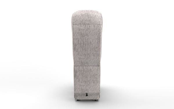 Tall, narrow, light gray fabric-covered upholstered chair back with subtle vertical texture and rounded top edge, designed for modern interiors.