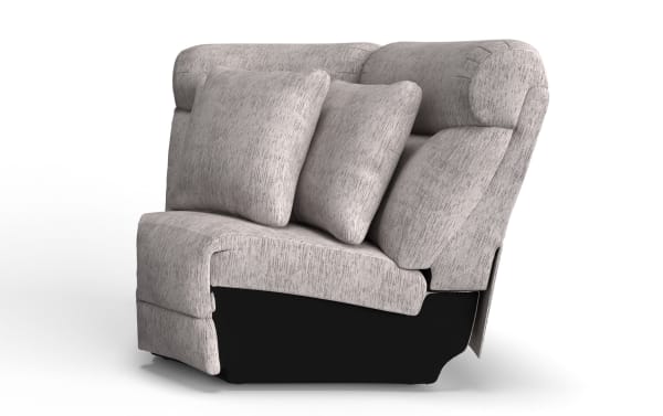 Everest Light Gray Wedge sectional sofa piece in transitional style, soft polyester fabric upholstery, includes two matching accent pillows, memory foam cushioning.