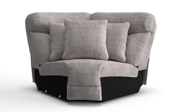 Everest Light Gray Wedge sectional sofa in transitional style, featuring soft polyester fabric upholstery, Bob-O-Pedic memory foam, and matching accent pillows.